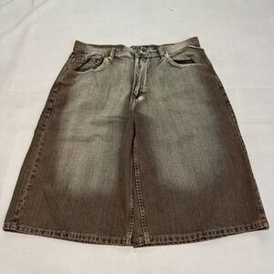 VTG Y2K  Men Brown Denim Short Jort Fade Distress Emo Baggy Y2K Skate-38x13-6214